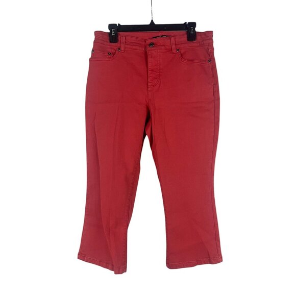 Chaps Womens Red Cropped Jeans 10 Denim High Rise Holidays Tomato Girl Vibrant - Picture 1 of 8